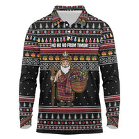 East Timor Christmas Long Sleeve Polo Shirt with Santa in Traditional Robe Gift Basket Ho Ho Ho Text and Black Festive - Wonder Print Shop