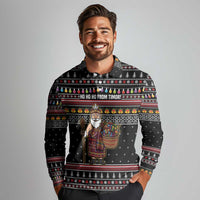 East Timor Christmas Long Sleeve Polo Shirt with Santa in Traditional Robe Gift Basket Ho Ho Ho Text and Black Festive - Wonder Print Shop