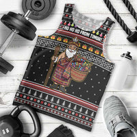 East Timor Christmas Men Tank Top with Santa in Traditional Robe Gift Basket Ho Ho Ho Text and Black Festive - Wonder Print Shop