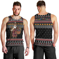 East Timor Christmas Men Tank Top with Santa in Traditional Robe Gift Basket Ho Ho Ho Text and Black Festive - Wonder Print Shop