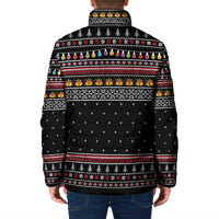 East Timor Christmas Padded Jacket with Santa in Traditional Robe Gift Basket Ho Ho Ho Text and Black Festive - Wonder Print Shop