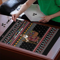 East Timor Christmas Puzzle with Santa in Traditional Robe Gift Basket Ho Ho Ho Text and Black Festive - Wonder Print Shop