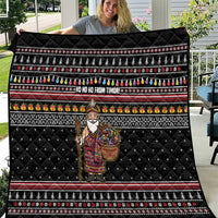 East Timor Christmas Quilt with Santa in Traditional Robe Gift Basket Ho Ho Ho Text and Black Festive - Wonder Print Shop
