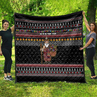 East Timor Christmas Quilt with Santa in Traditional Robe Gift Basket Ho Ho Ho Text and Black Festive - Wonder Print Shop