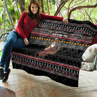 East Timor Christmas Quilt with Santa in Traditional Robe Gift Basket Ho Ho Ho Text and Black Festive - Wonder Print Shop