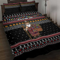 East Timor Christmas Quilt Bed Set with Santa in Traditional Robe Gift Basket Ho Ho Ho Text and Black Festive - Wonder Print Shop