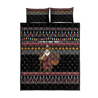 East Timor Christmas Quilt Bed Set with Santa in Traditional Robe Gift Basket Ho Ho Ho Text and Black Festive - Wonder Print Shop