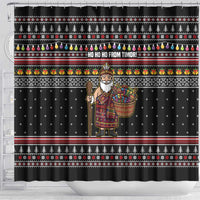 East Timor Christmas Shower Curtain with Santa in Traditional Robe Gift Basket Ho Ho Ho Text and Black Festive - Wonder Print Shop