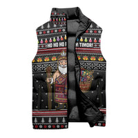 East Timor Christmas Sleeveless Puffer Jacket with Santa in Traditional Robe Gift Basket Ho Ho Ho Text and Black Festive - Wonder Print Shop