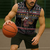 East Timor Christmas Sleeveless Zip Hoodie with Santa in Traditional Robe Gift Basket Ho Ho Ho Text and Black Festive - Wonder Print Shop