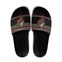East Timor Christmas Slide Sandals with Santa in Traditional Robe Gift Basket Ho Ho Ho Text and Black Festive - Wonder Print Shop