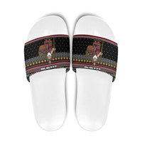 East Timor Christmas Slide Sandals with Santa in Traditional Robe Gift Basket Ho Ho Ho Text and Black Festive - Wonder Print Shop