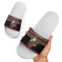 East Timor Christmas Slide Sandals with Santa in Traditional Robe Gift Basket Ho Ho Ho Text and Black Festive - Wonder Print Shop