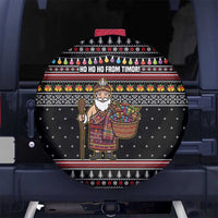 East Timor Christmas Spare Tire Cover with Santa in Traditional Robe Gift Basket Ho Ho Ho Text and Black Festive - Wonder Print Shop