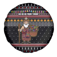 East Timor Christmas Spare Tire Cover with Santa in Traditional Robe Gift Basket Ho Ho Ho Text and Black Festive - Wonder Print Shop