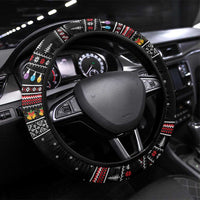 East Timor Christmas Steering Wheel Cover with Santa in Traditional Robe Gift Basket Ho Ho Ho Text and Black Festive - Wonder Print Shop