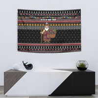 East Timor Christmas Tapestry with Santa in Traditional Robe Gift Basket Ho Ho Ho Text and Black Festive - Wonder Print Shop
