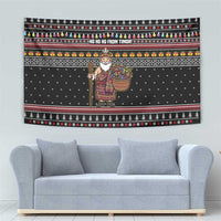 East Timor Christmas Tapestry with Santa in Traditional Robe Gift Basket Ho Ho Ho Text and Black Festive - Wonder Print Shop