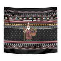 East Timor Christmas Tapestry with Santa in Traditional Robe Gift Basket Ho Ho Ho Text and Black Festive - Wonder Print Shop