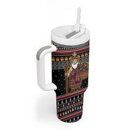 East Timor Christmas Tumbler With Handle with Santa in Traditional Robe Gift Basket Ho Ho Ho Text and Black Festive - Wonder Print Shop