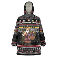 East Timor Christmas Wearable Blanket Hoodie with Santa in Traditional Robe Gift Basket Ho Ho Ho Text and Black Festive - Wonder Print Shop