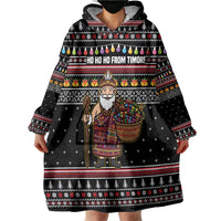 East Timor Christmas Wearable Blanket Hoodie with Santa in Traditional Robe Gift Basket Ho Ho Ho Text and Black Festive - Wonder Print Shop