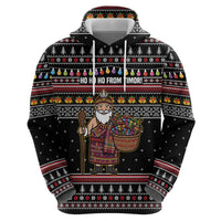 East Timor Christmas Zip Hoodie with Santa in Traditional Robe Gift Basket Ho Ho Ho Text and Black Festive - Wonder Print Shop