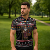 East Timor Christmas Zipper Polo Shirt with Santa in Traditional Robe Gift Basket Ho Ho Ho Text and Black Festive - Wonder Print Shop
