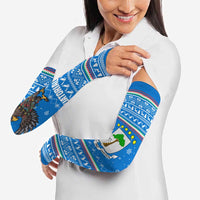 Equatorial Guinea Christmas Arm Sleeves with Nzalang Noel Eagle Flag Snowflakes and Blue Holiday - Wonder Print Shop