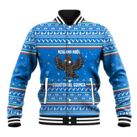 Equatorial Guinea Christmas Baseball Jacket with Nzalang Noel Eagle Flag Snowflakes and Blue Holiday - Wonder Print Shop