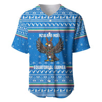 Equatorial Guinea Christmas Baseball Jersey with Nzalang Noel Eagle Flag Snowflakes and Blue Holiday - Wonder Print Shop
