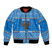Equatorial Guinea Christmas Bomber Jacket with Nzalang Noel Eagle Flag Snowflakes and Blue Holiday - Wonder Print Shop
