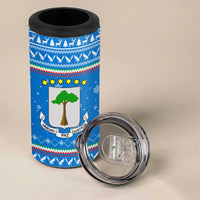 Equatorial Guinea Christmas 4 in 1 Can Cooler Tumbler with Nzalang Noel Eagle Flag Snowflakes and Blue Holiday - Wonder Print Shop