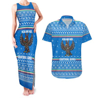 Equatorial Guinea Christmas Couples Matching Tank Maxi Dress and Hawaiian Shirt with Nzalang Noel Eagle Flag Snowflakes and Blue Holiday - Wonder Print Shop