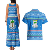 Equatorial Guinea Christmas Couples Matching Tank Maxi Dress and Hawaiian Shirt with Nzalang Noel Eagle Flag Snowflakes and Blue Holiday - Wonder Print Shop
