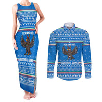 Equatorial Guinea Christmas Couples Matching Tank Maxi Dress and Long Sleeve Button Shirt with Nzalang Noel Eagle Flag Snowflakes and Blue Holiday - Wonder Print Shop