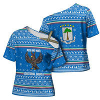 Equatorial Guinea Christmas Cross Shoulder Shirt with Nzalang Noel Eagle Flag Snowflakes and Blue Holiday - Wonder Print Shop
