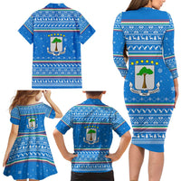 Equatorial Guinea Christmas Family Matching Long Sleeve Bodycon Dress and Hawaiian Shirt with Nzalang Noel Eagle Flag Snowflakes and Blue Holiday - Wonder Print Shop