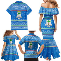 Equatorial Guinea Christmas Family Matching Mermaid Dress and Hawaiian Shirt with Nzalang Noel Eagle Flag Snowflakes and Blue Holiday - Wonder Print Shop
