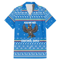 Equatorial Guinea Christmas Family Matching Mermaid Dress and Hawaiian Shirt with Nzalang Noel Eagle Flag Snowflakes and Blue Holiday - Wonder Print Shop
