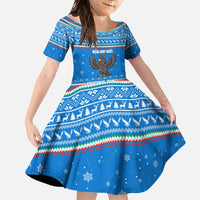 Equatorial Guinea Christmas Family Matching Off The Shoulder Long Sleeve Dress and Hawaiian Shirt with Nzalang Noel Eagle Flag Snowflakes and Blue Holiday - Wonder Print Shop