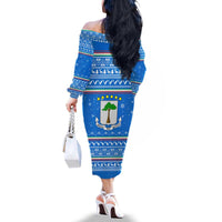 Equatorial Guinea Christmas Family Matching Off The Shoulder Long Sleeve Dress and Hawaiian Shirt with Nzalang Noel Eagle Flag Snowflakes and Blue Holiday - Wonder Print Shop
