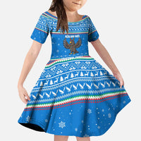 Equatorial Guinea Christmas Family Matching Off Shoulder Maxi Dress and Hawaiian Shirt with Nzalang Noel Eagle Flag Snowflakes and Blue Holiday - Wonder Print Shop