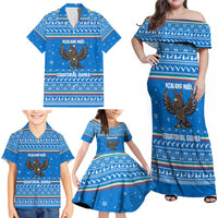 Equatorial Guinea Christmas Family Matching Off Shoulder Maxi Dress and Hawaiian Shirt with Nzalang Noel Eagle Flag Snowflakes and Blue Holiday - Wonder Print Shop