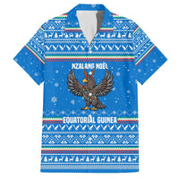 Equatorial Guinea Christmas Family Matching Off Shoulder Maxi Dress and Hawaiian Shirt with Nzalang Noel Eagle Flag Snowflakes and Blue Holiday - Wonder Print Shop