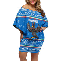 Equatorial Guinea Christmas Family Matching Off Shoulder Short Dress and Hawaiian Shirt with Nzalang Noel Eagle Flag Snowflakes and Blue Holiday - Wonder Print Shop