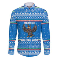 Equatorial Guinea Christmas Family Matching Puletasi and Hawaiian Shirt with Nzalang Noel Eagle Flag Snowflakes and Blue Holiday - Wonder Print Shop