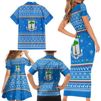 Equatorial Guinea Christmas Family Matching Short Sleeve Bodycon Dress and Hawaiian Shirt with Nzalang Noel Eagle Flag Snowflakes and Blue Holiday - Wonder Print Shop