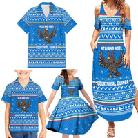 Equatorial Guinea Christmas Family Matching Summer Maxi Dress and Hawaiian Shirt with Nzalang Noel Eagle Flag Snowflakes and Blue Holiday - Wonder Print Shop