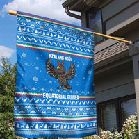 Equatorial Guinea Christmas Garden Flag with Nzalang Noel Eagle Flag Snowflakes and Blue Holiday - Wonder Print Shop